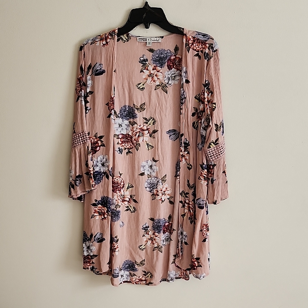 Gypsies & Moondust Pink Floral Kimono Womens Medium Boho Flare Sleeve